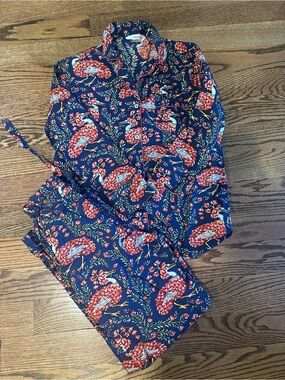 Print Fresh Blue Floral & Bird Print Pajama Set, Sz XS - excellent condition